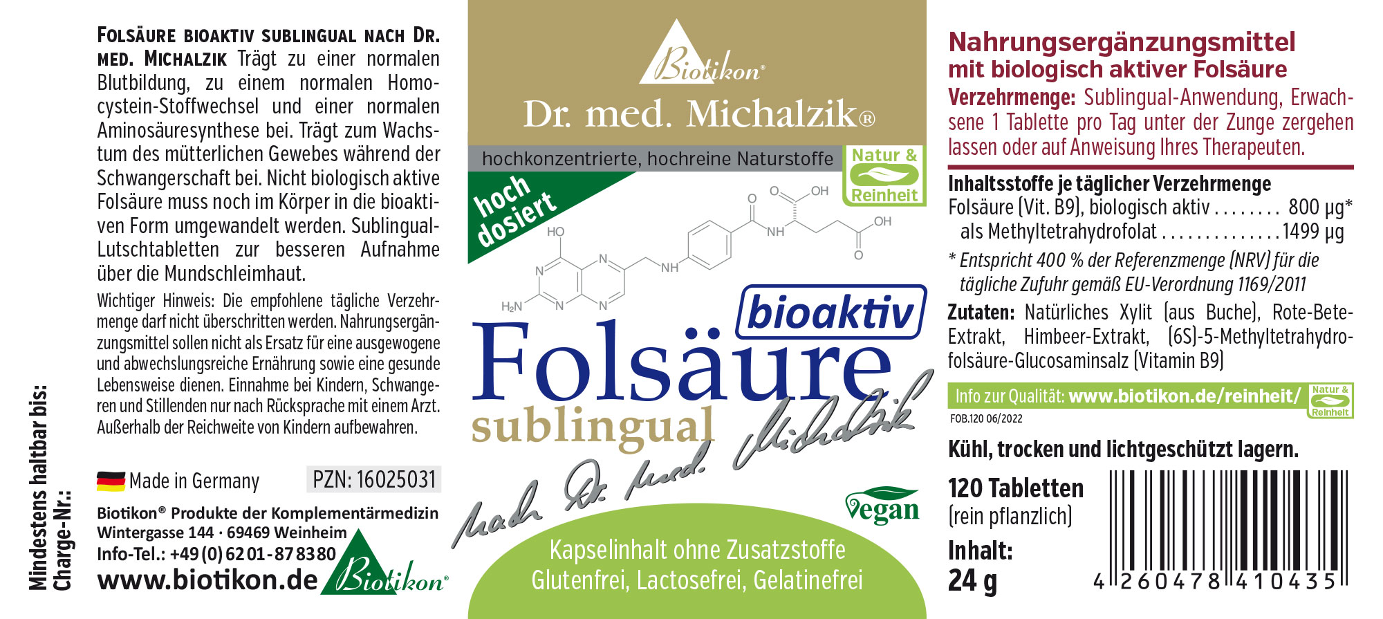 Folsäure bioaktiv (Vitamin B9)