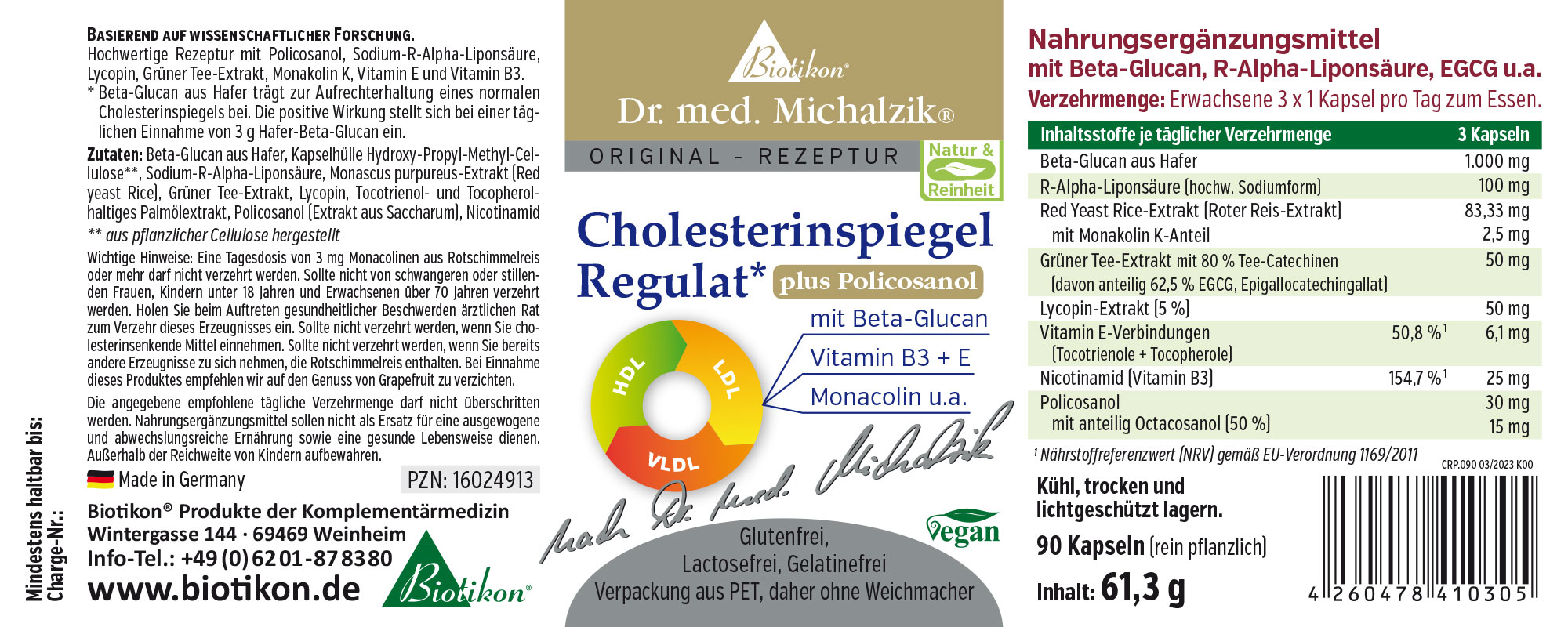 Cholesterinspiegel Regulat + Policosanol